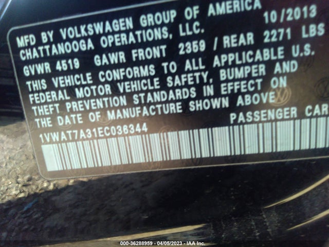 1VWAT7A31EC036344 Volkswagen Passat Wolfsburg Ed