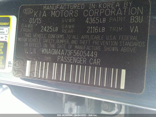 KNAGM4A73F5605449 KIA Optima Lx