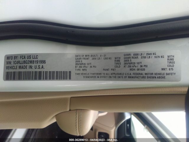 1C4RJJBG2M8191996 Jeep Grand Cherokee L Limited