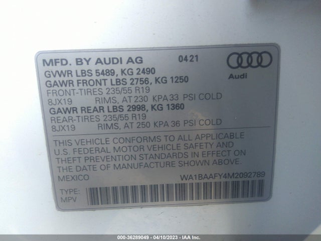 WA1BAAFY4M2092789 Audi Q5 Premium Plus