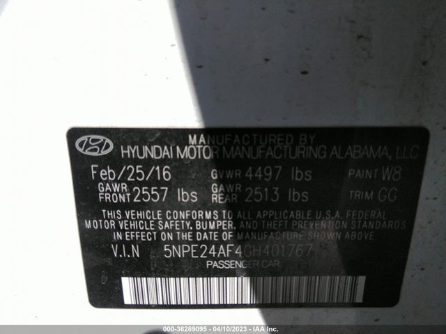 Hyundai Sonata 2.4l 2016 5NPE24AF4GH401767 Image 10