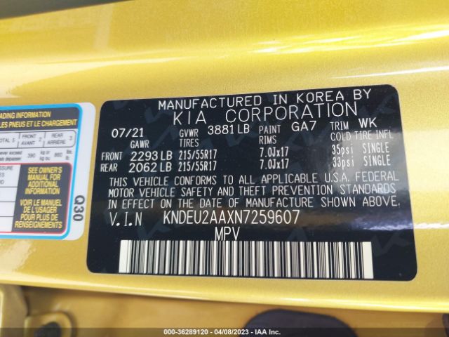 KNDEU2AAXN7259607 KIA SELTOS S