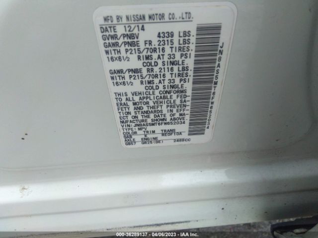JN8AS5MT6FW652034 Nissan Rogue Select S