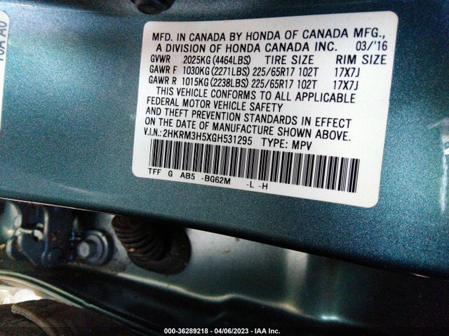 Honda CR-V EX 2016 2HKRM3H5XGH531295 Image 10