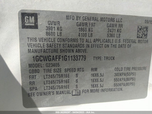 Chevrolet EXPRESS CARGO VAN 2016 1GCWGAFF1G1133779 Image 10