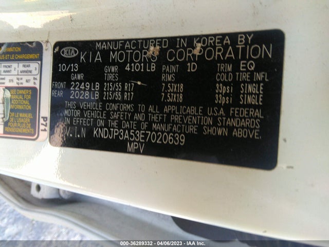 KIA SOUL + 2014 KNDJP3A53E7020639 Image 10