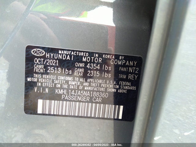 Hyundai SONATA SEL 2022 KMHL14JA5NA188360 Image 10