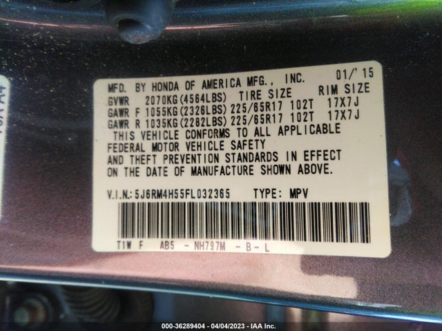 Honda CR-V EX 2015 5J6RM4H55FL032365 Image 9