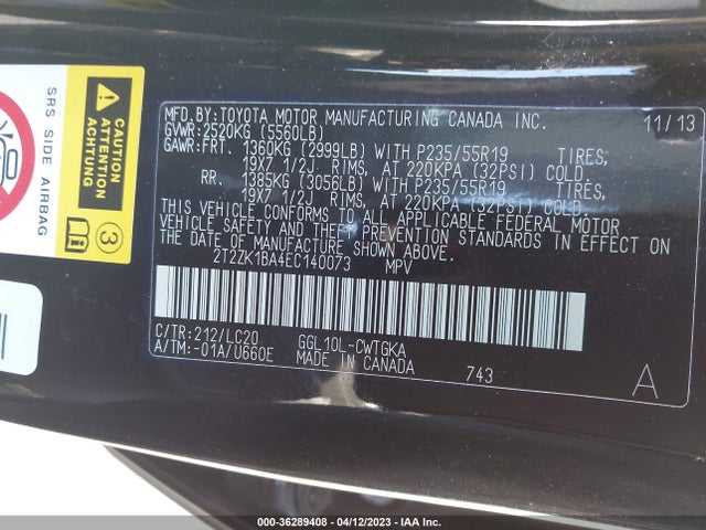 2014 LEXUS RX 350 VIN: 2T2ZK1BA4EC140073