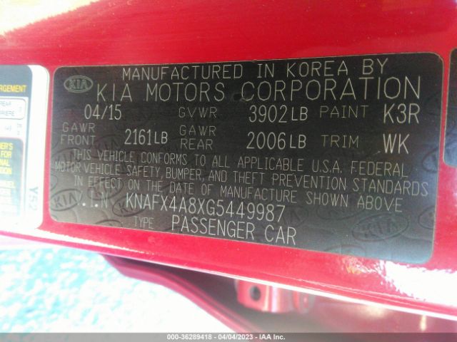 KNAFX4A8XG5449987 KIA FORTE EX