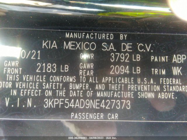3KPF54AD9NE427373 KIA Forte Gt-line