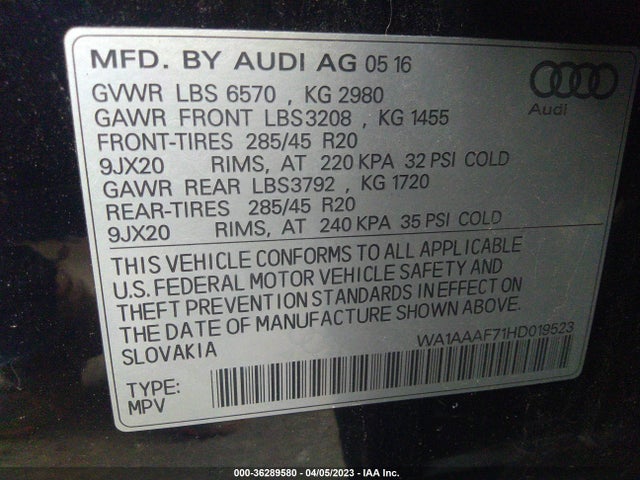 WA1AAAF71HD019523 Audi Q7 PREMIUM
