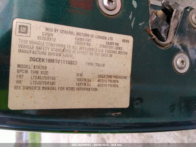 1997 CHEVROLET C/K 1500 VIN: 2GCEK19M1V1110823