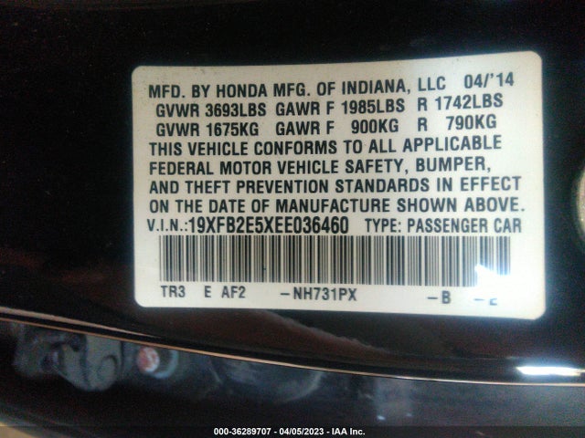 Honda Civic Sedan Lx 2014 19XFB2E5XEE036460 Image 9