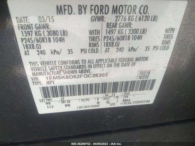 1FM5K8D82FGC28303 Ford EXPLORER XLT