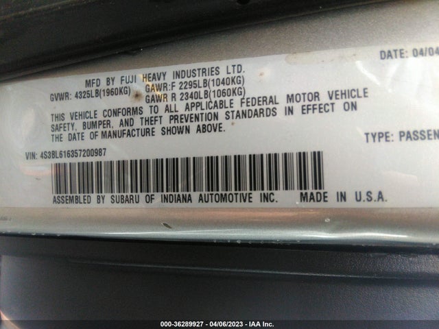 2005 SUBARU LEGACY SEDAN (NATL) VIN: 4S3BL616357200987