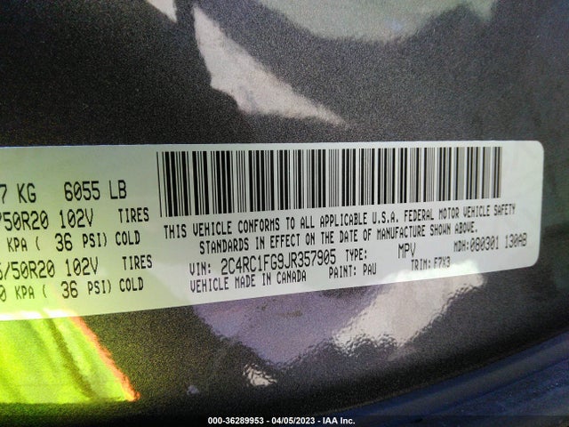 2C4RC1FG9JR357905 Chrysler Pacifica Touring Plus