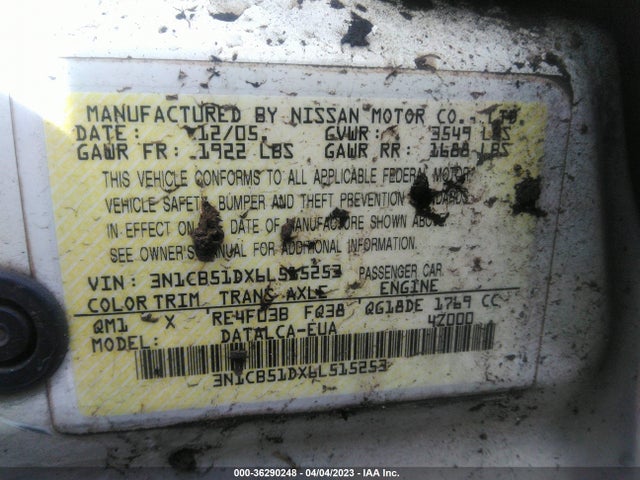 2006 NISSAN SENTRA 1.8 VIN: 3N1CB51DX6L515253