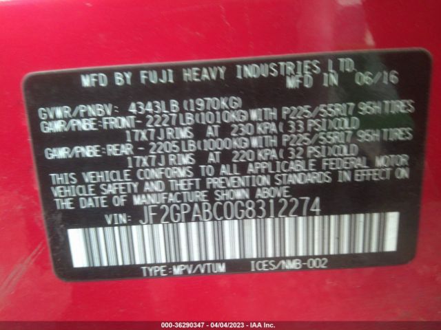 JF2GPABC0G8312274 Subaru Crosstrek Premium