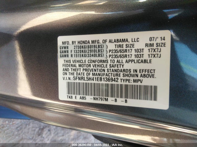 Honda ODYSSEY EX 2014 5FNRL5H41EB136942 Image 9