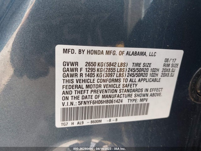 Honda Pilot Elite 2017 5FNYF6H06HB061424 Image 9