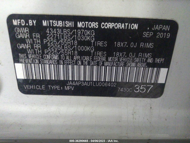 JA4AP3AU1LU006402 Mitsubishi Outlander Sport Es 2.0/sp 2.0