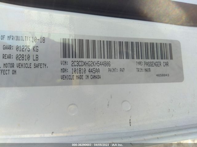 2C3CDXHG2KH544806 Dodge Charger Gt Rwd