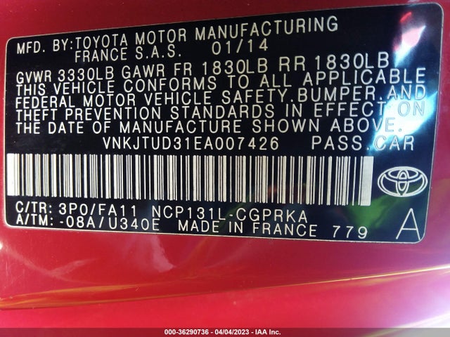 Toyota Yaris L/le 2014 VNKJTUD31EA007426 Image 11