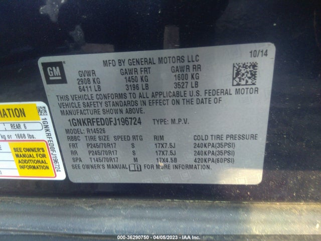 Chevrolet Traverse Ls 2015 1GNKRFED0FJ196724 Image 10