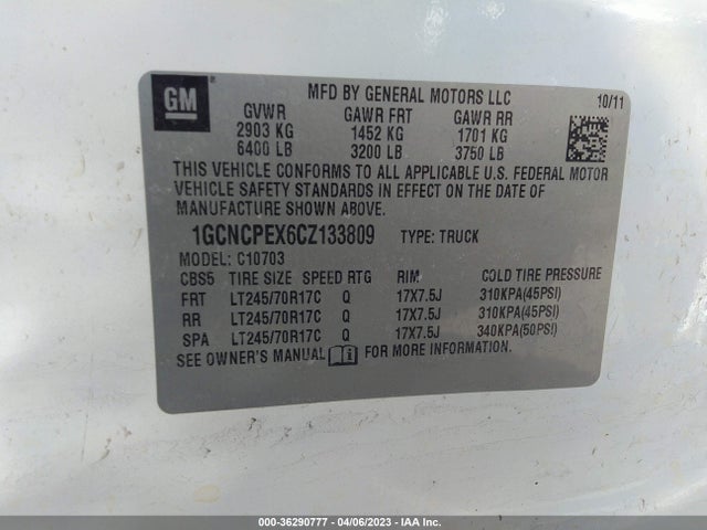 2012 CHEVROLET SILVERADO 1500 WORK TRUCK VIN: 1GCNCPEX6CZ133809