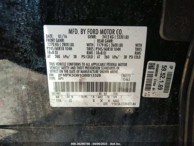 2016 FORD EDGE SE VIN: 2FMPK3G91GBB13328