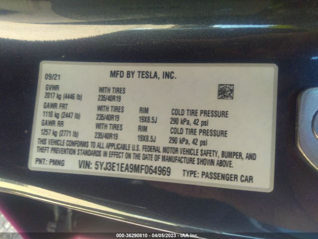 5YJ3E1EA9MF064969 Tesla Model 3 Standard Range Plus