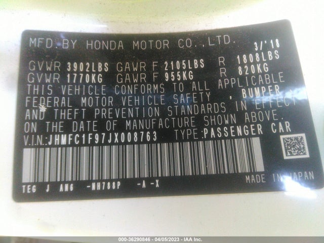 Honda Civic Sedan Touring 2018 JHMFC1F97JX008763 Image 9