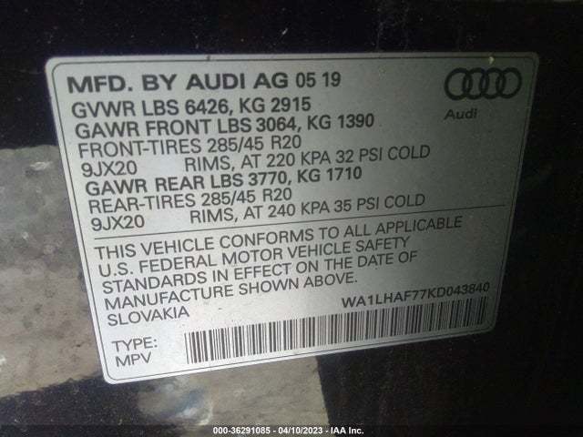WA1LHAF77KD043840 Audi Q7 Premium Plus