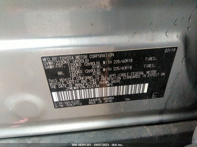 2019 TOYOTA RAV4 HYBRID XSE VIN: JTMEWRFV9KJ024144