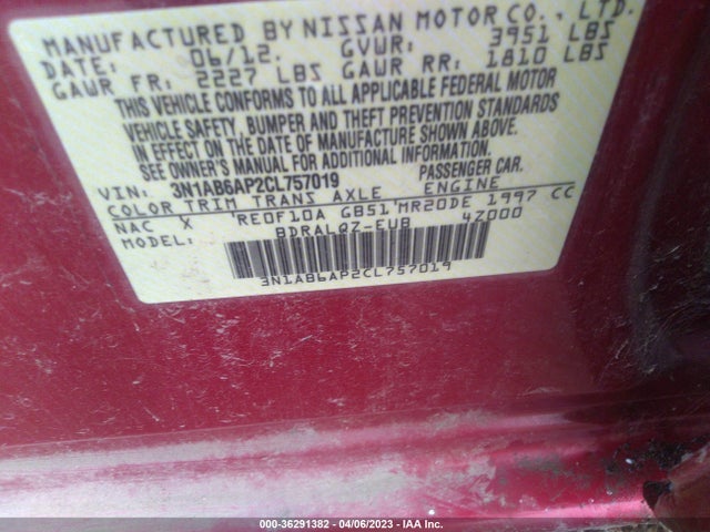 2012 NISSAN SENTRA 2.0 VIN: 3N1AB6AP2CL757019