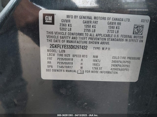 2013 GMC TERRAIN DENALI VIN: 2GKFLYE33D6297432