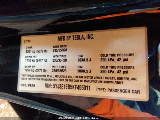 Tesla Model 3 Long Range/performance 2019 5YJ3E1EB5KF455011 Image 10