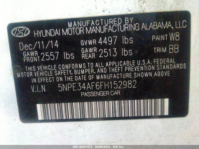 Hyundai Sonata 2.4l Limited 2015 5NPE34AF6FH152982 Image 10