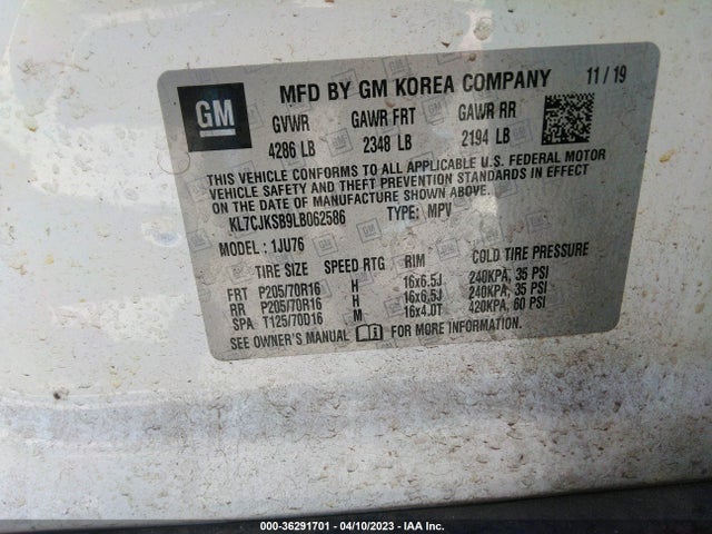 Chevrolet TRAX LS 2020 KL7CJKSB9LB062586 Image 10