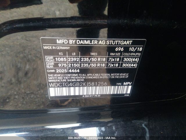 WDCTG4GB2KJ581256 Mercedes-Benz Gla Gla 250