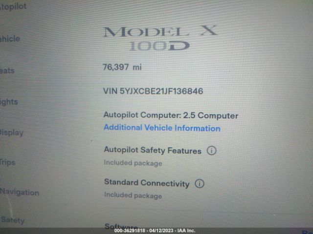 5YJXCBE21JF136846 Tesla Model X 75d/100d/p100d