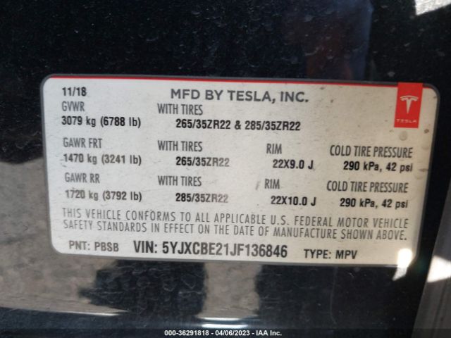 5YJXCBE21JF136846 Tesla Model X 75d/100d/p100d