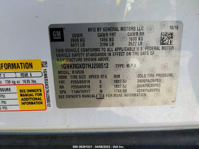Chevrolet Traverse Lt 2017 1GNKRGKD7HJ208512 Image 10