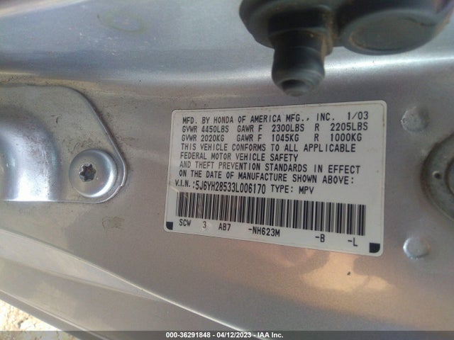 2003 HONDA ELEMENT EX VIN: 5J6YH28533L006170