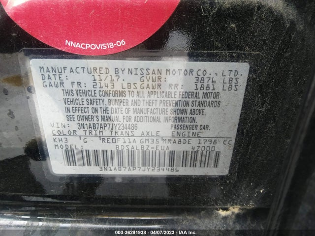 Nissan SENTRA S 2018 3N1AB7AP7JY234486 Image 10