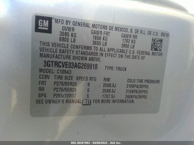 2010 GMC SIERRA 1500 SLE VIN: 3GTRCVE03AG269918