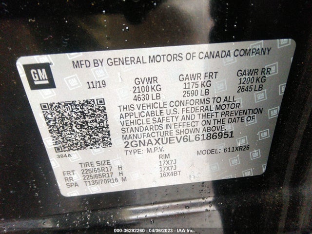Chevrolet EQUINOX LT 2020 2GNAXUEV6L6186951 Image 9