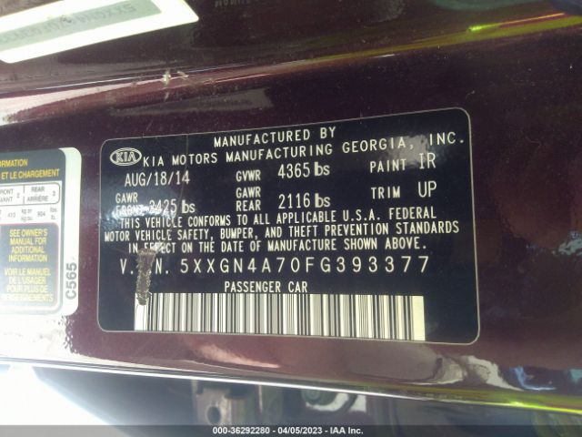 5XXGN4A70FG393377 KIA OPTIMA EX