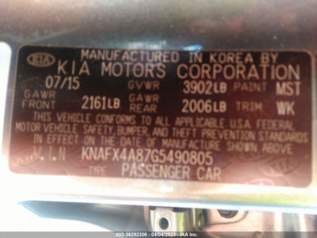 KNAFX4A87G5490805 KIA FORTE EX